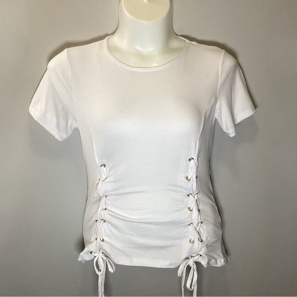 Plus Size, White Fitted Short Sleeve Tie Front T-Shirt, Size 3X - Picture 2 of 6